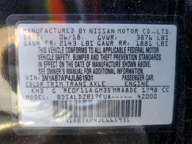 3N1AB7AP4JL661931 | 2018 NISSAN SENTRA S