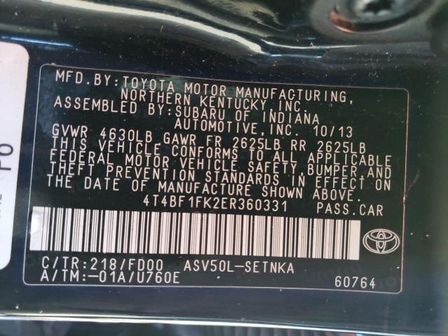 4T4BF1FK2ER360331 | 2014 TOYOTA CAMRY L