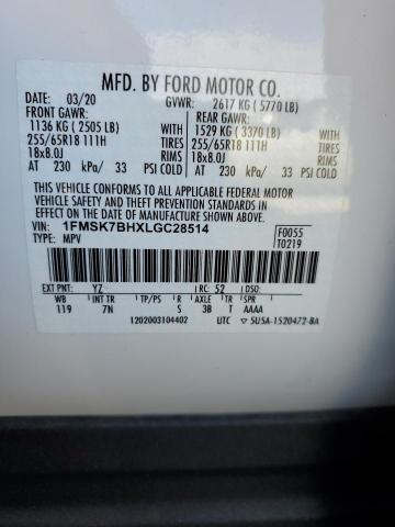 1FMSK7BHXLGC28514 | 2020 FORD EXPLORER