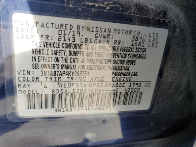 3N1AB7AP4KY288751 | 2019 NISSAN SENTRA S