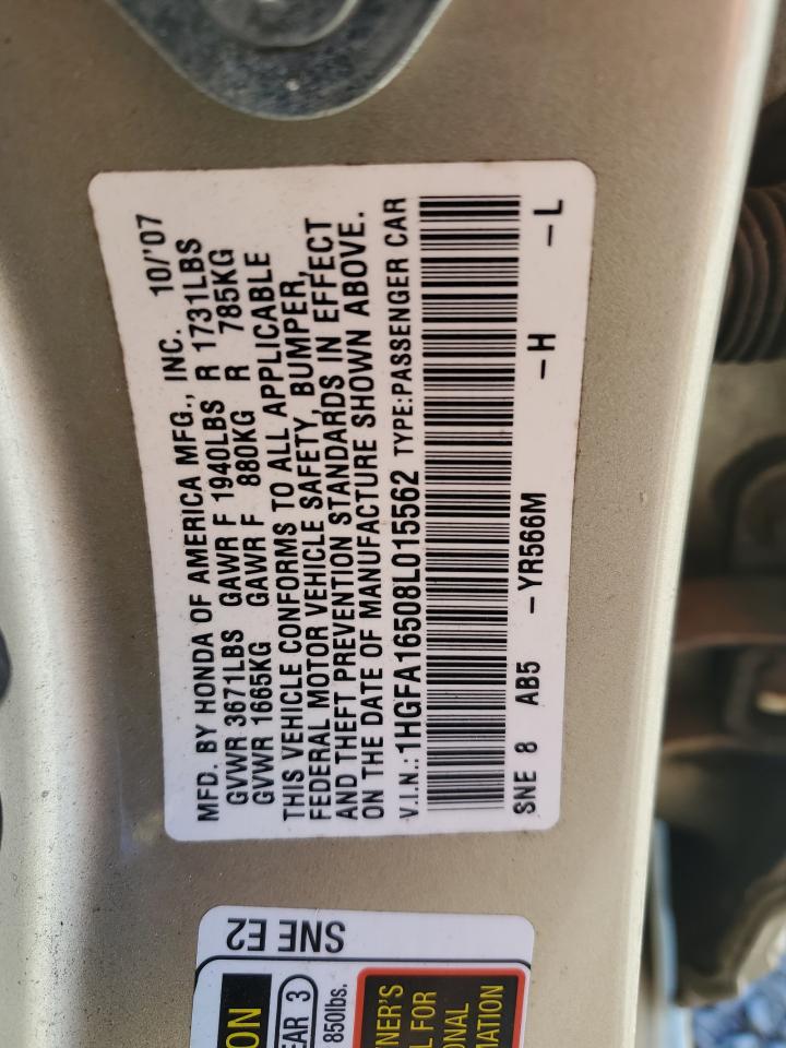 1HGFA16508L015562 2008 Honda Civic Lx