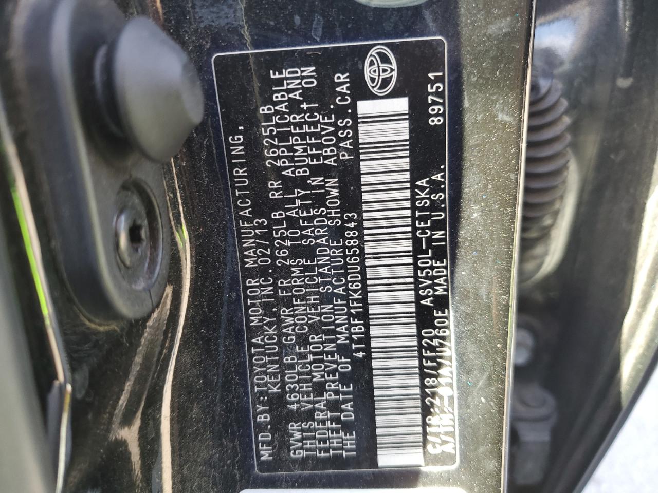 4T1BF1FK6DU658843 2013 Toyota Camry L
