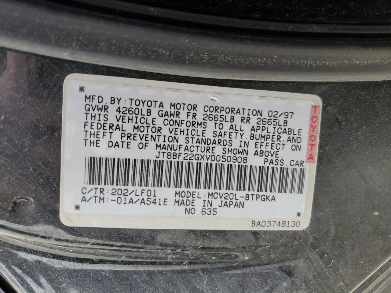 jt8bf22gxv0050908 JT8BF22GXV0050908 1997 Lexus Es 300