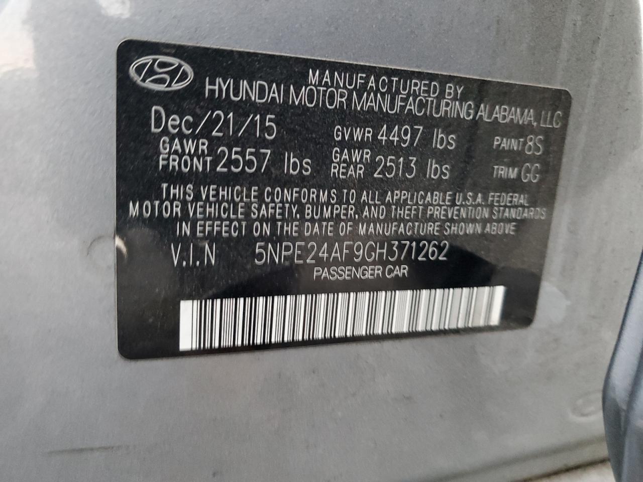 2016 Hyundai Sonata Se vin: 5NPE24AF9GH371262