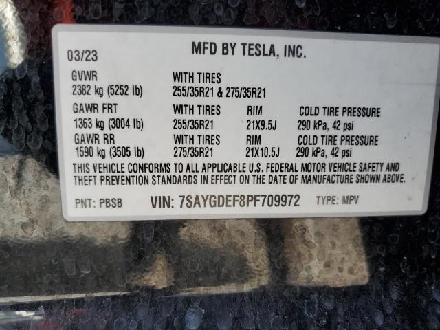 7SAYGDEF8PF709972 | 2023 TESLA MODEL Y