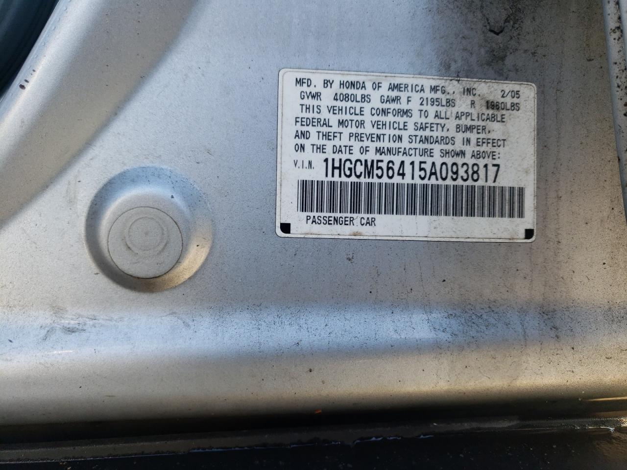 1HGCM56415A093817 2005 Honda Accord Lx