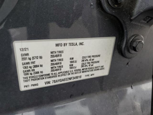 2022 TESLA MODEL Y - 7SAYGAEE2NF349018