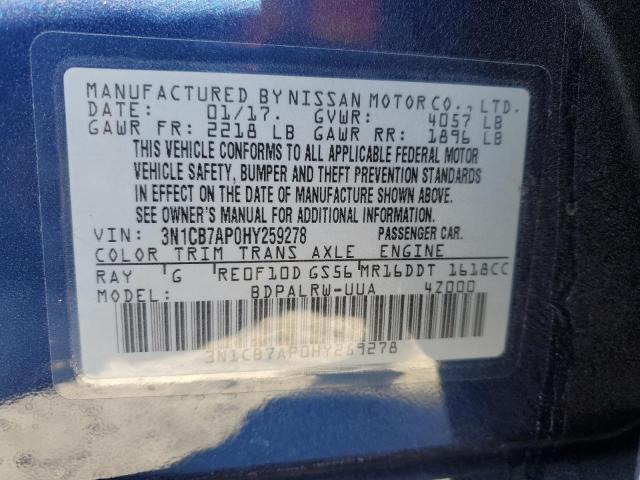 Image 13 of 2017 Nissan Sentra salvage vehicle - Lot #79861313 at Copart