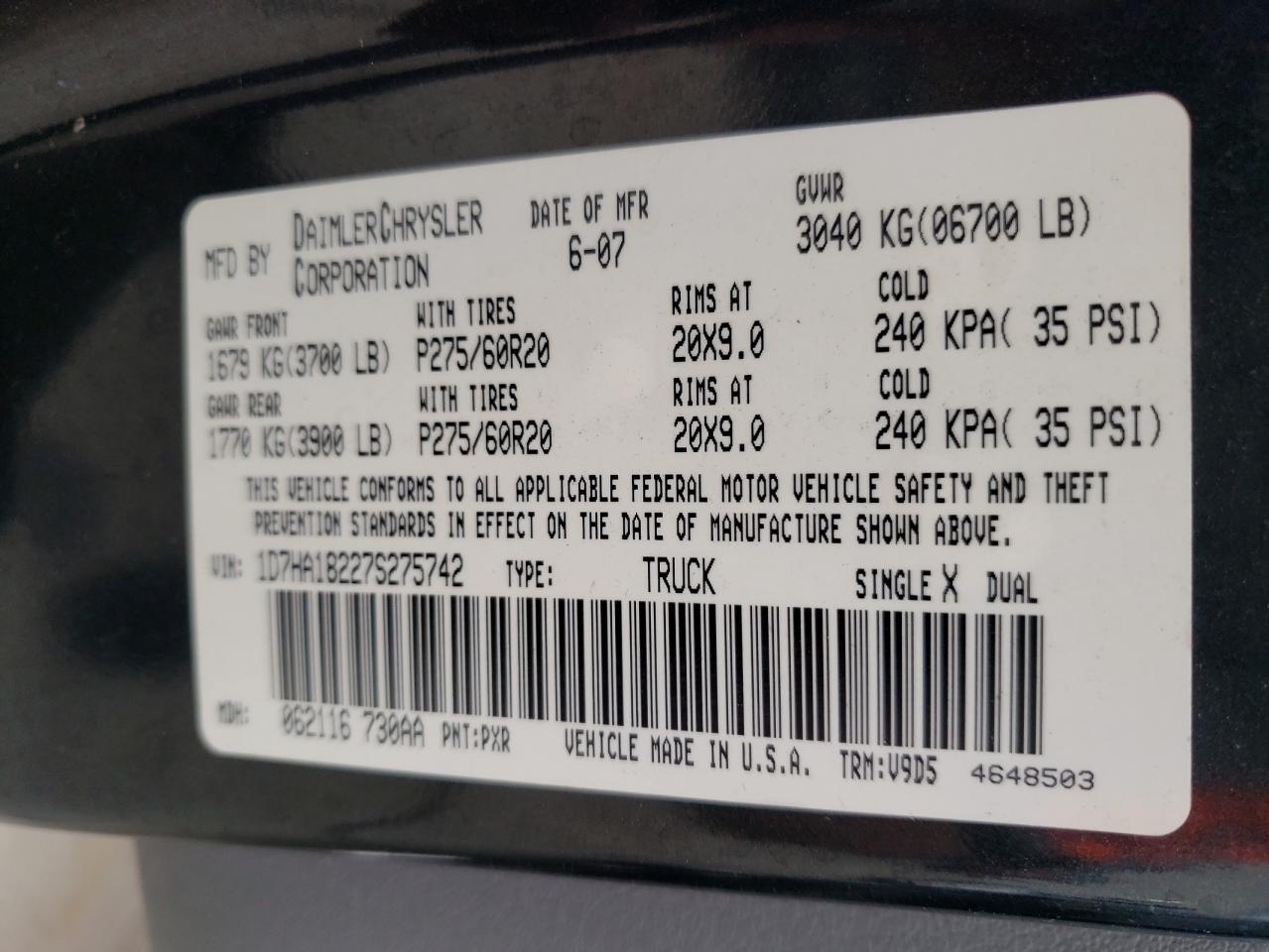 1D7HA18227S275742 2007 Dodge Ram 1500 St