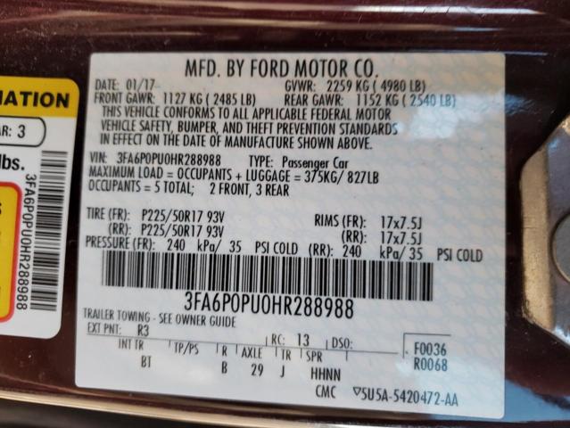 3FA6P0PU0HR288988 2017 FORD FUSION - Image 12