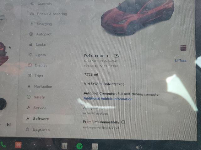 5YJ3E1EB6NF293765 | 2022 TESLA MODEL 3