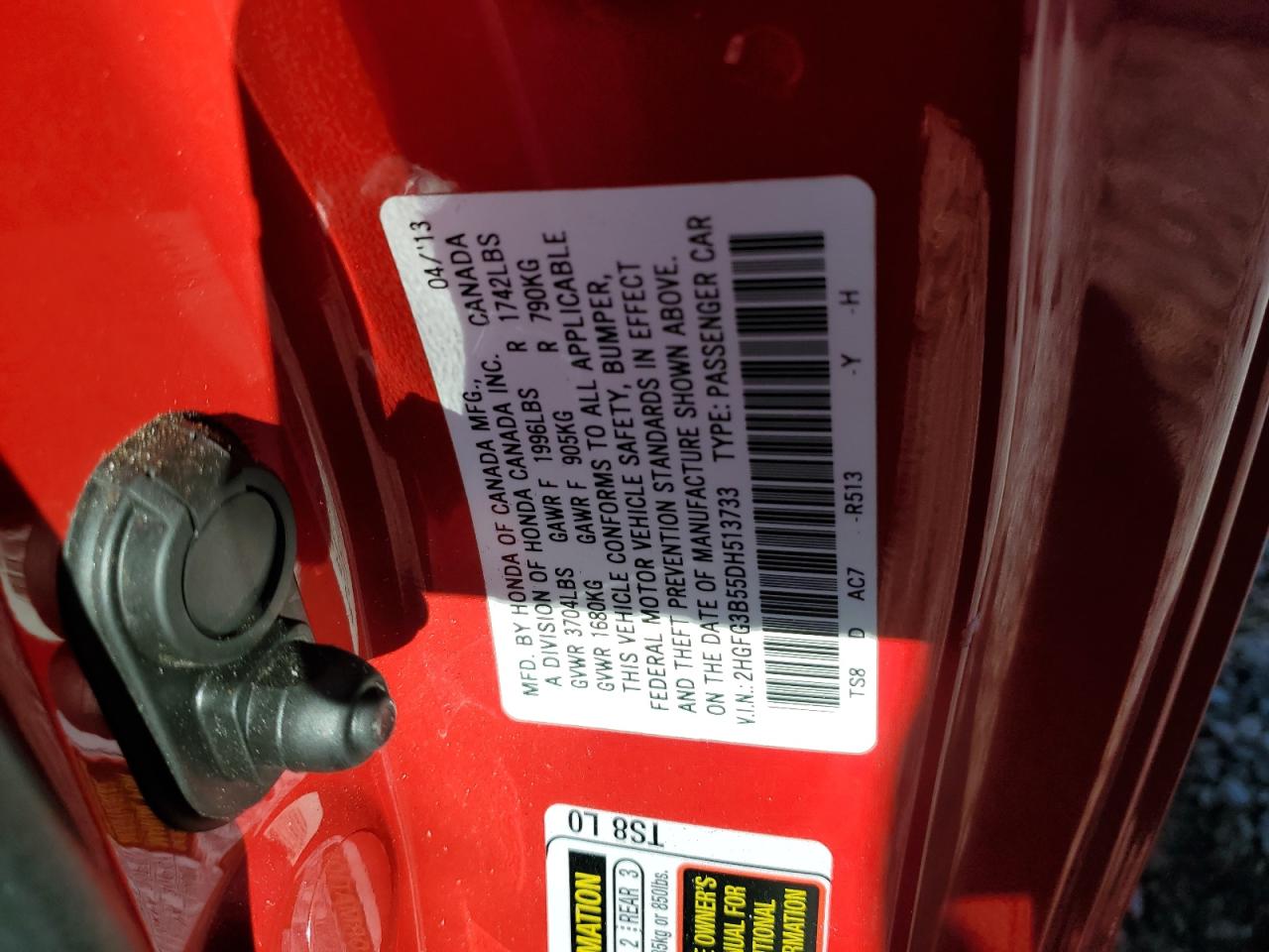 2HGFG3B55DH513733 2013 Honda Civic Lx