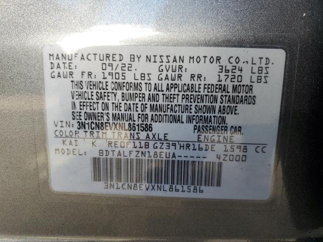 3N1CN8EVXNL861586 | 2022 Nissan versa sv