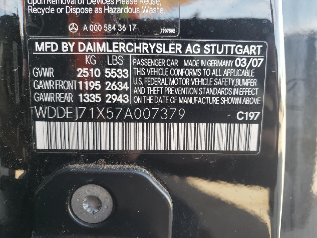 WDDEJ71X57A007379 2007 Mercedes-Benz Cl 550