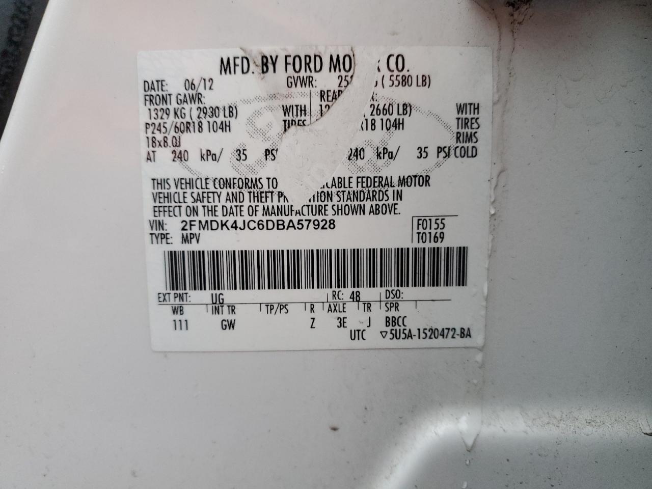 2FMDK4JC6DBA57928 2013 Ford Edge Sel