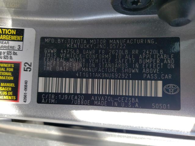 4T1G11AK9NU692921 | 2022 TOYOTA CAMRY SE