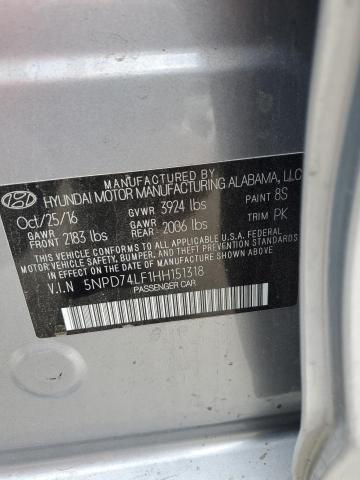 5NPD74LF1HH151318 | 2017 HYUNDAI ELANTRA SE