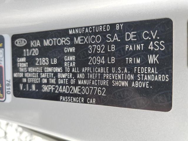 3KPF24AD2ME307762 | 2021 KIA FORTE FE