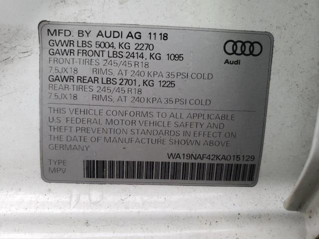 WA19NAF42KA015129 2019 AUDI A4, photo no. 12