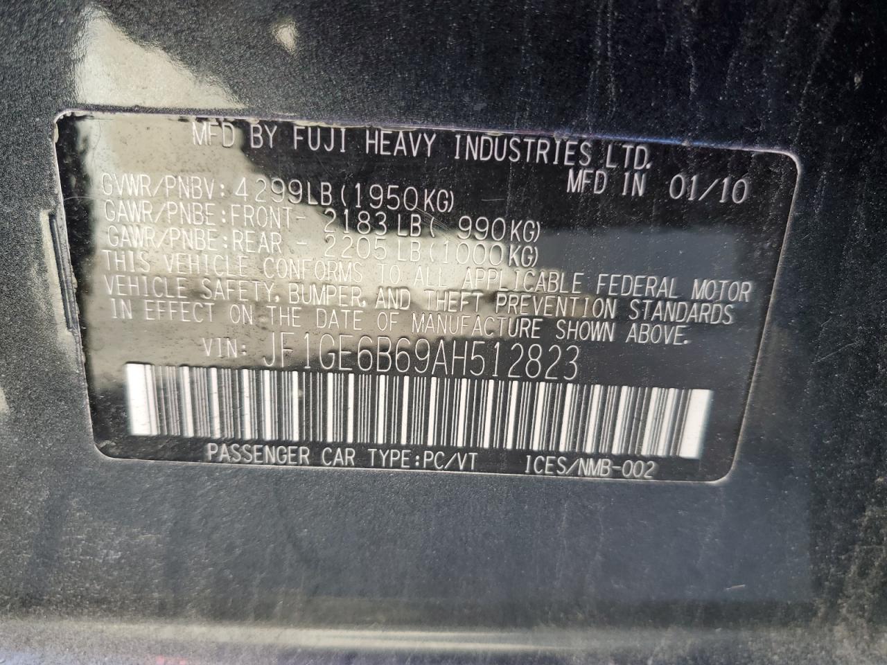 jf1ge6b69ah512823 JF1GE6B69AH512823 2010 Subaru Impreza 2.5I Premium