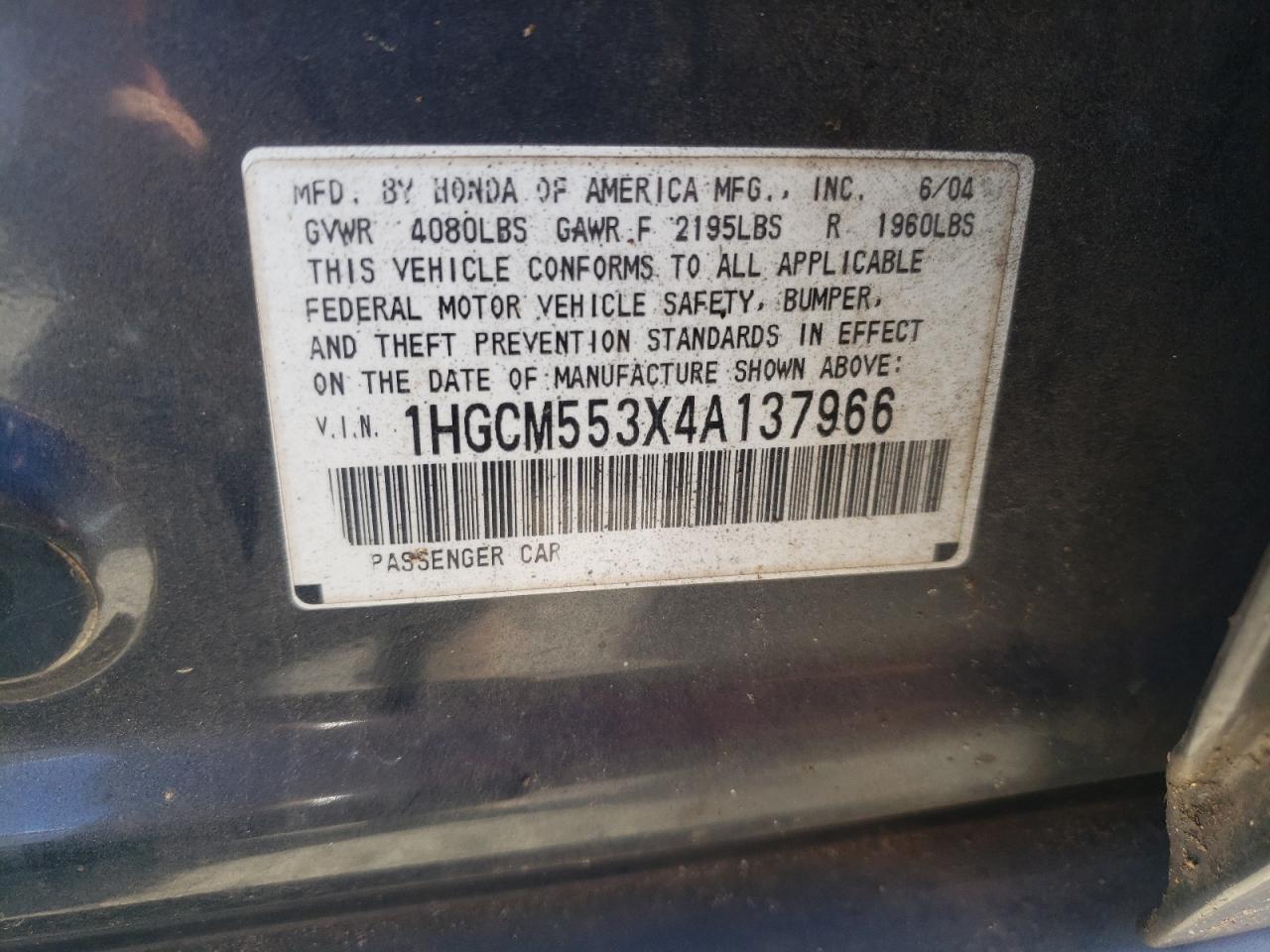 1HGCM553X4A137966 2004 Honda Accord Lx 1HGCM553X4A137966 2004 Honda Accord Lx