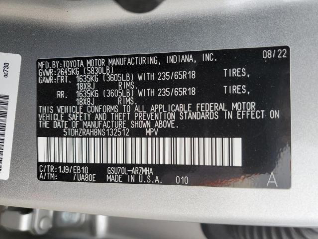 VIN 5TDHZRAH8NS132512 2022 Toyota Highlander, Xle no.14