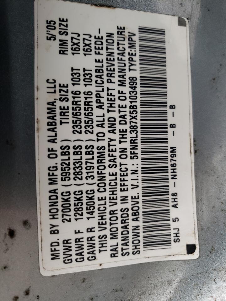 5FNRL387X5B103498 2005 Honda Odyssey Exl