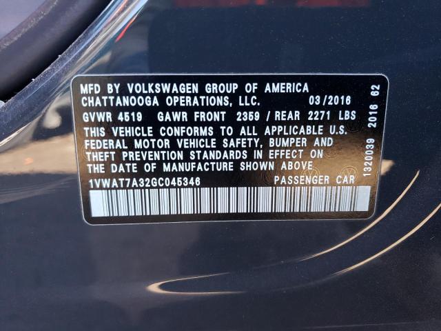 1VWAT7A32GC045346 | 2016 VOLKSWAGEN PASSAT S