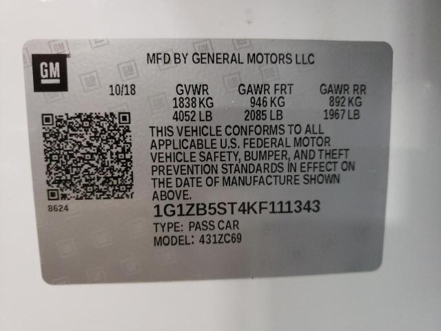 1G1ZB5ST4KF111343 | 2019 CHEVROLET MALIBU LS