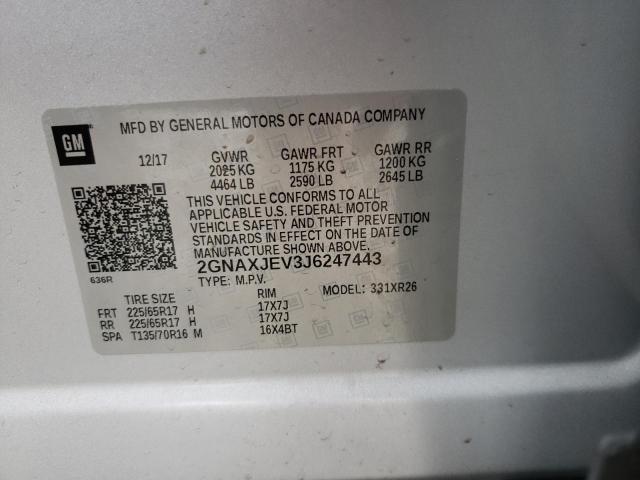 2GNAXJEV3J6247443 | 2018 CHEVROLET EQUINOX LT