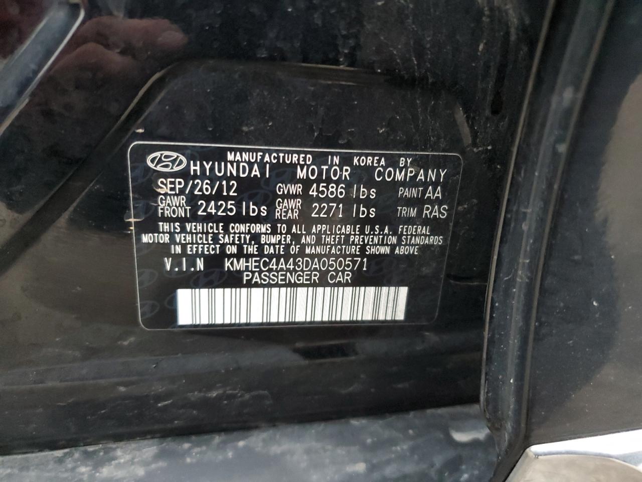 KMHEC4A43DA050571 2013 Hyundai Sonata Hybrid