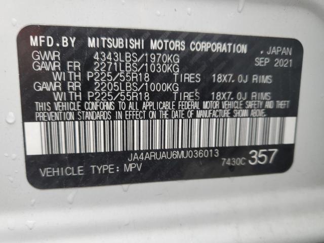 JA4ARUAU6MU036013 | 2021 MITSUBISHI OUTLANDER