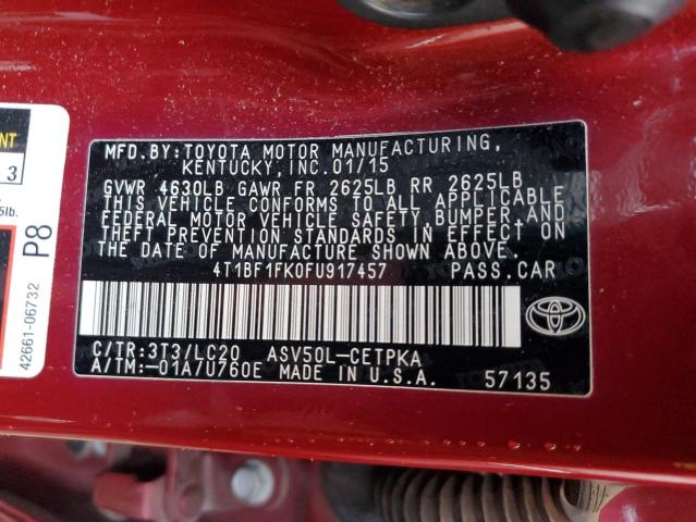 VIN 4T1BF1FK0FU917457 2015 Toyota Camry, LE no.12