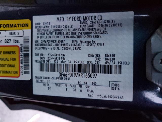 3FA6P0T97KR165097 | 2019 Ford fusion se