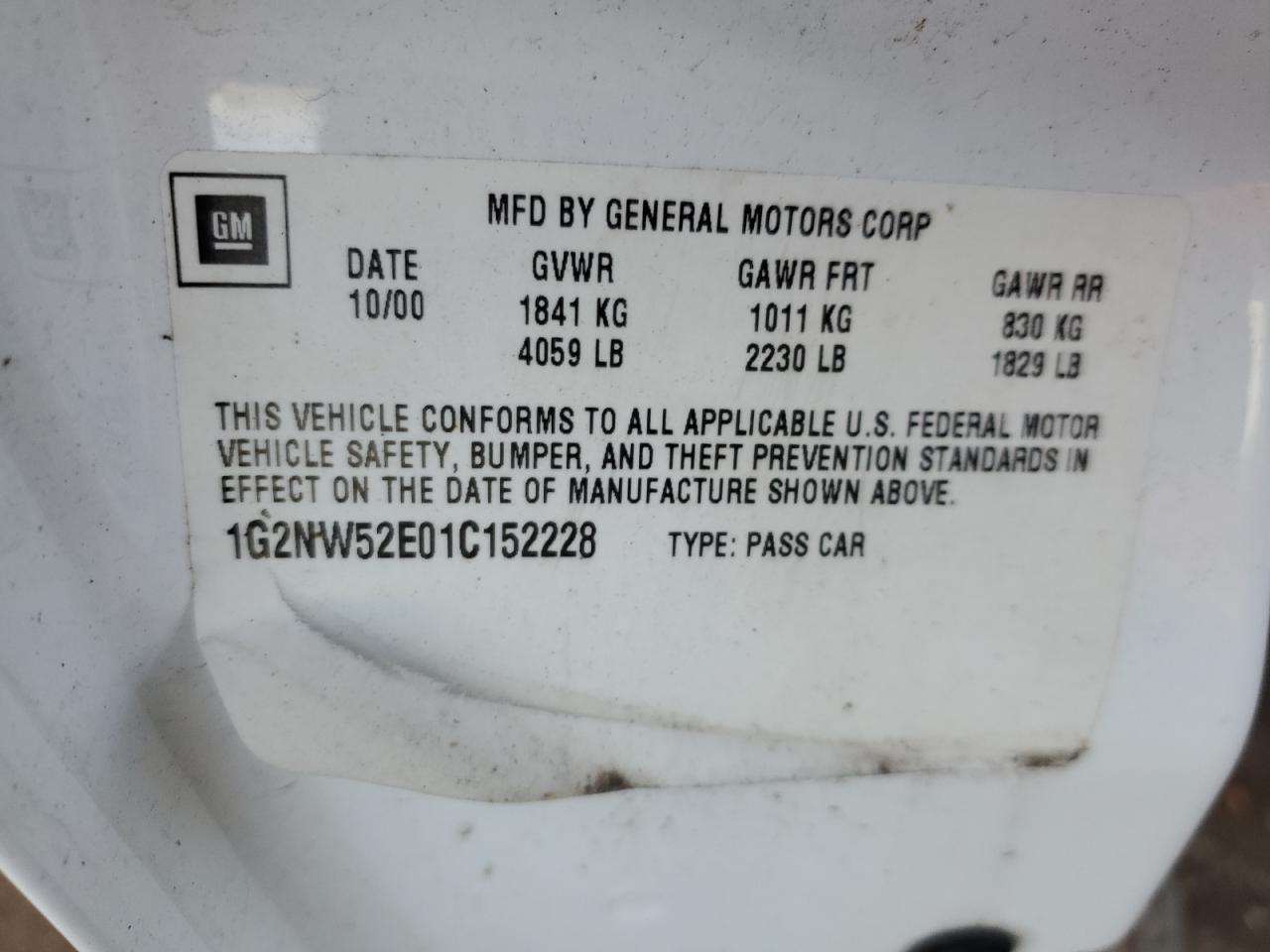 1G2NW52E01C152228 2001 Pontiac Grand Am Gt