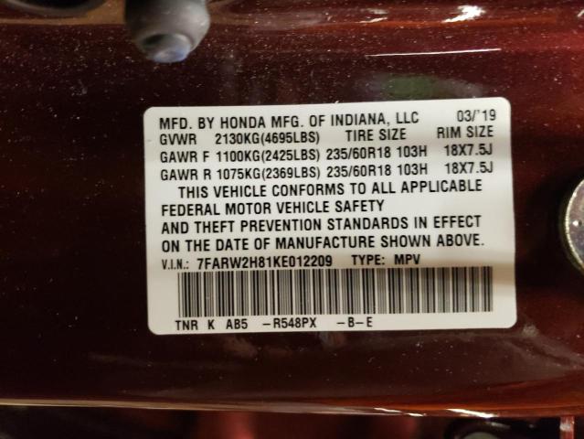 2019 HONDA CR-V EXL - 7FARW2H81KE012209