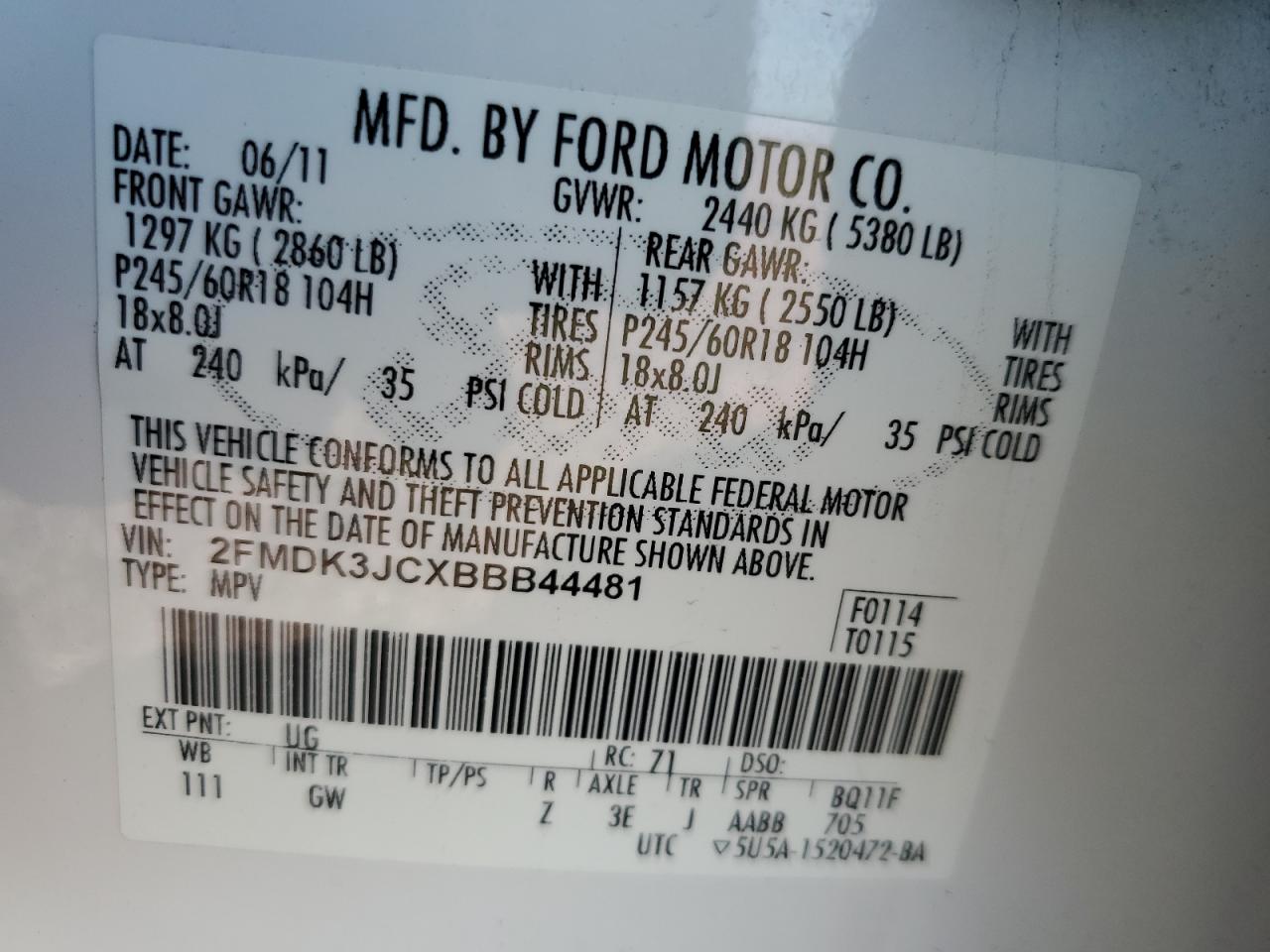 2FMDK3JCXBBB44481 2011 Ford Edge Sel
