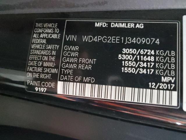 2018 Mercedes-Benz Metris VIN: WD4PG2EE1J3409074 Lot: 80312483