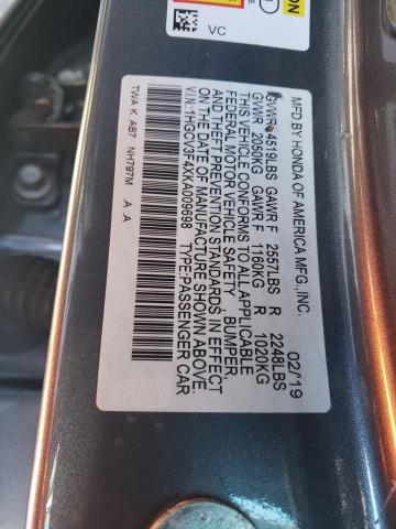 1HGCV3F4XKA009698 | 2019 HONDA ACCORD HYB