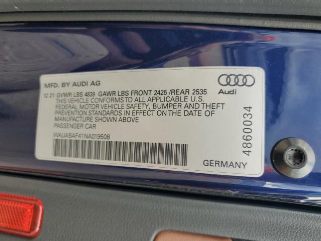 WAUABAF41NA019508 | 2022 AUDI A4 PREMIUM