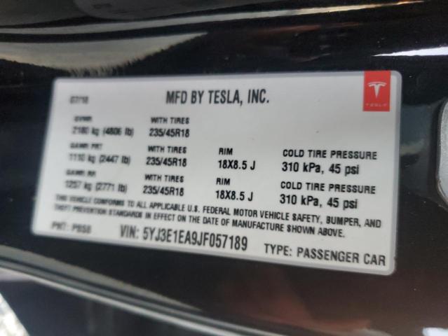 5YJ3E1EA9JF057189 | 2018 TESLA MODEL 3