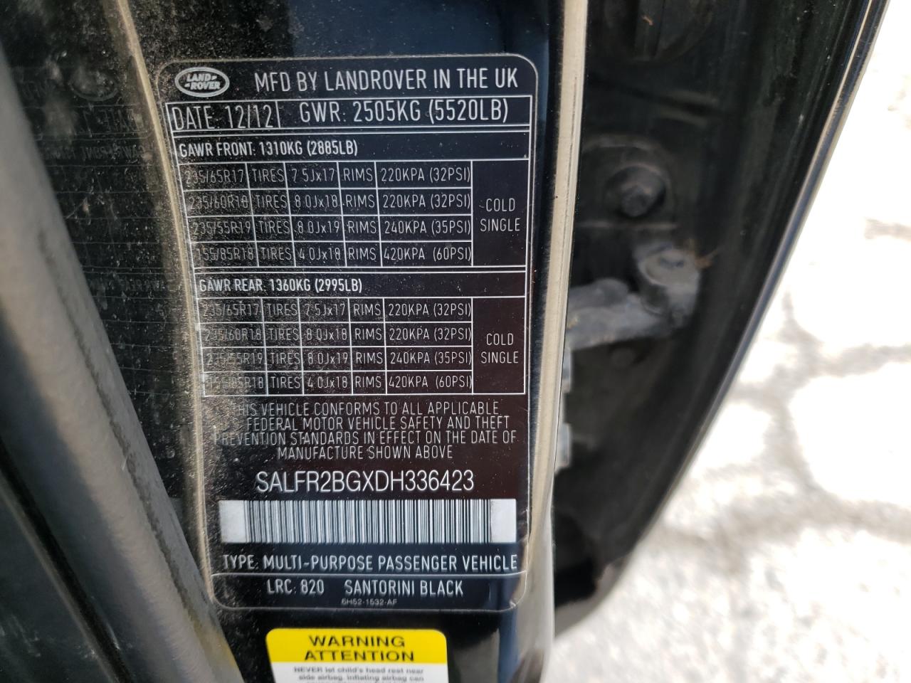 SALFR2BGXDH336423 2013 Land Rover Lr2 Hse