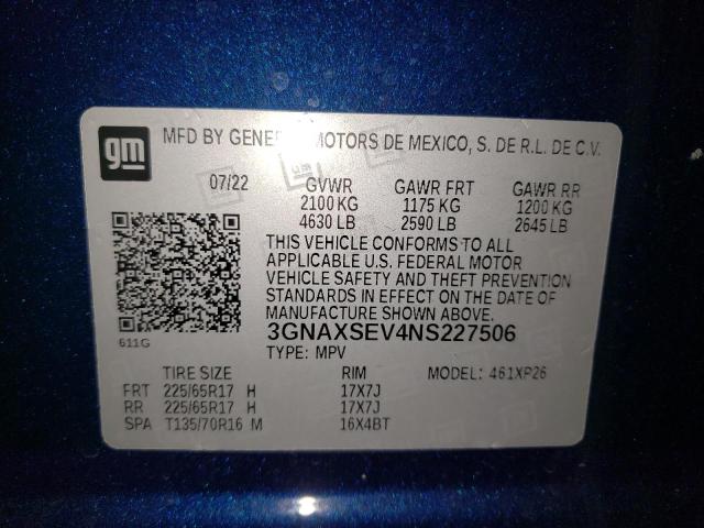 3GNAXSEV4NS227506 | 2022 CHEVROLET EQUINOX LS