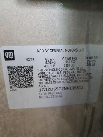 1G1ZD5ST2NF135512 | 2022 Chevrolet malibu lt