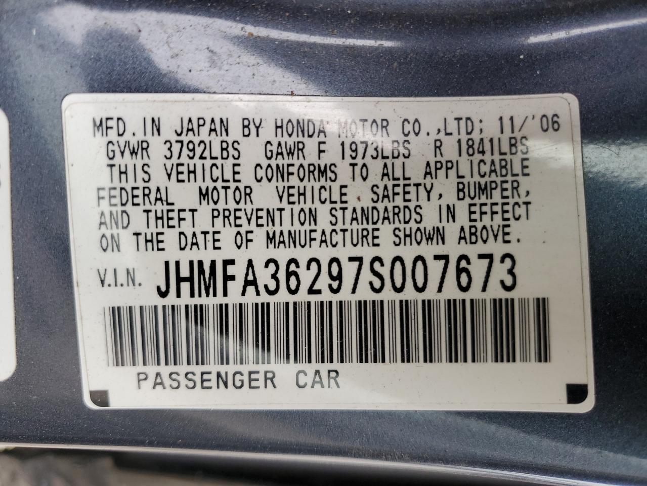 JHMFA36297S007673 2007 Honda Civic Hybrid