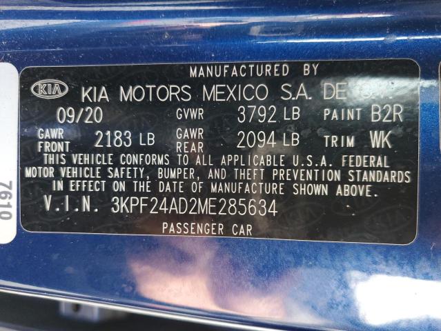 3KPF24AD2ME285634 | 2021 KIA FORTE FE