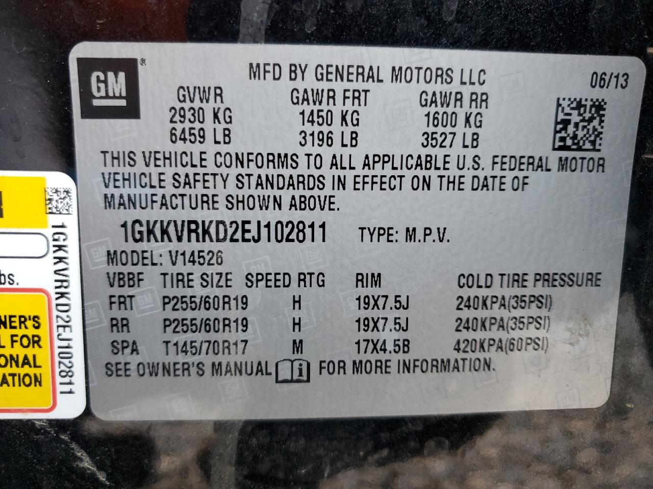 1GKKVRKD2EJ102811 2014 GMC Acadia Slt-1