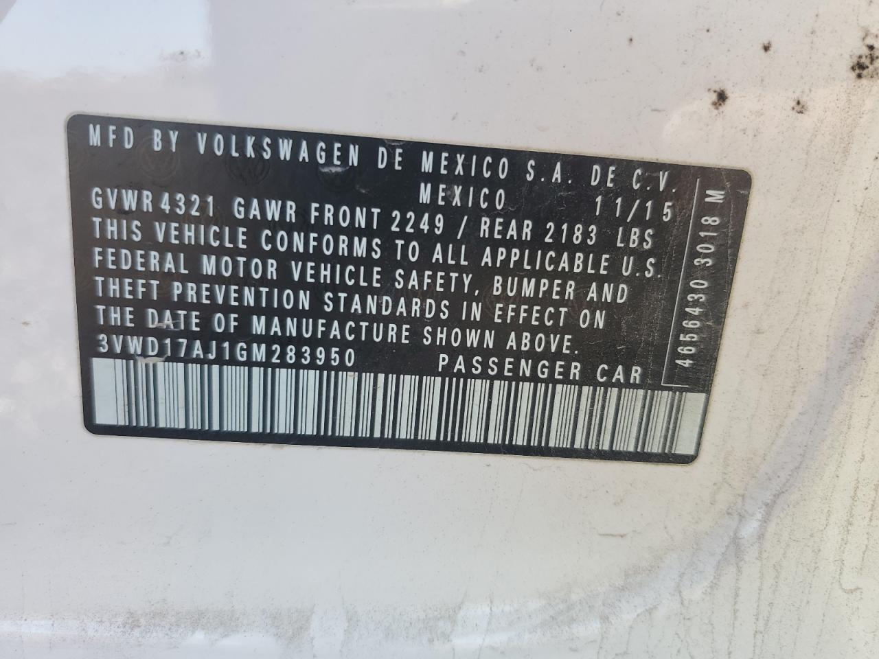 3VWD17AJ1GM283950 2016 Volkswagen Jetta Sport