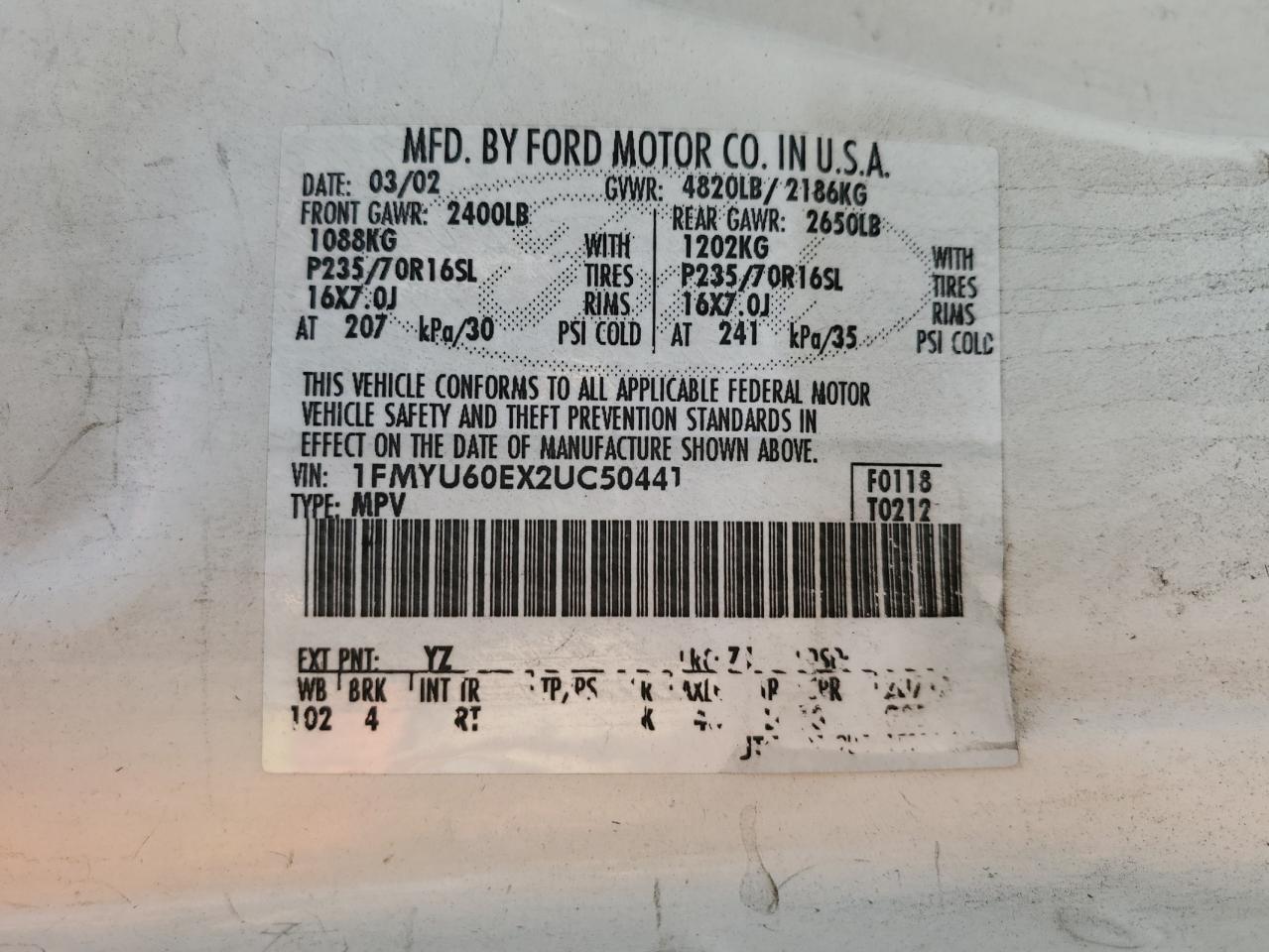 1FMYU60EX2UC50441 2002 Ford Explorer Sport