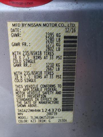 2017 NISSAN MURANO S - 5N1AZ2MH4HN124370